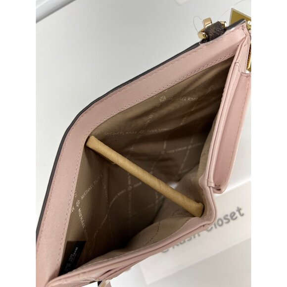 Michael Kors wallet double zip wristlet large MK signature powder blush brown - Picture 7 of 8